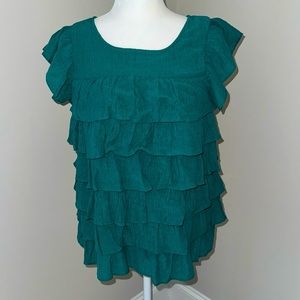 Crown and Ivy Belk Green Ruffle Top Blouse Small NWT